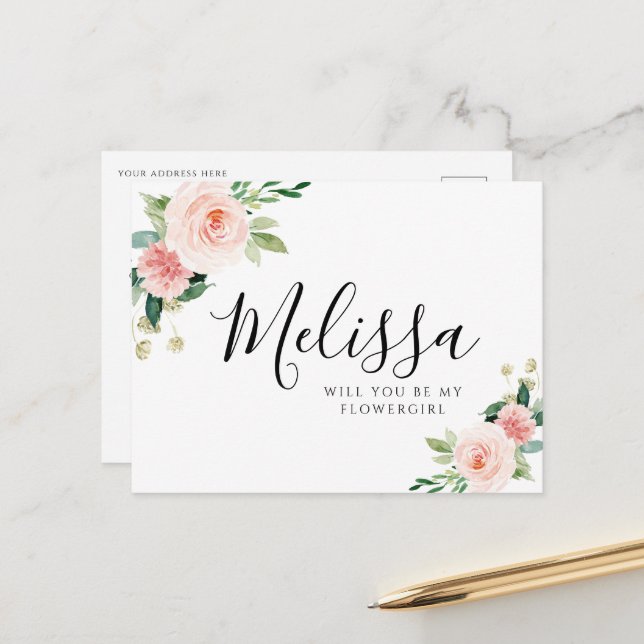 Rosa Blütenblüte wird Ihnen eine Blumenkarte geben Postkarte (Vorderseite/Rückseite Beispiel)