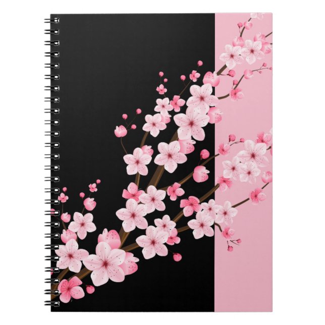 Rosa Blütenblüten Schwarz-Pink-Handtuch Notizblock (Vorderseite)