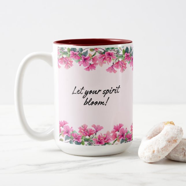 Rosa Blütenblüten Zweifarbige Tasse (Mit Donut)