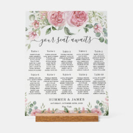 Rosa Blütenblütenblütenblätter für Hochzeitssitze Acrylschild