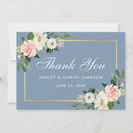 Rosa Blütenblütenblütenblüte Blauer Hochzeitstag Dankeskarte