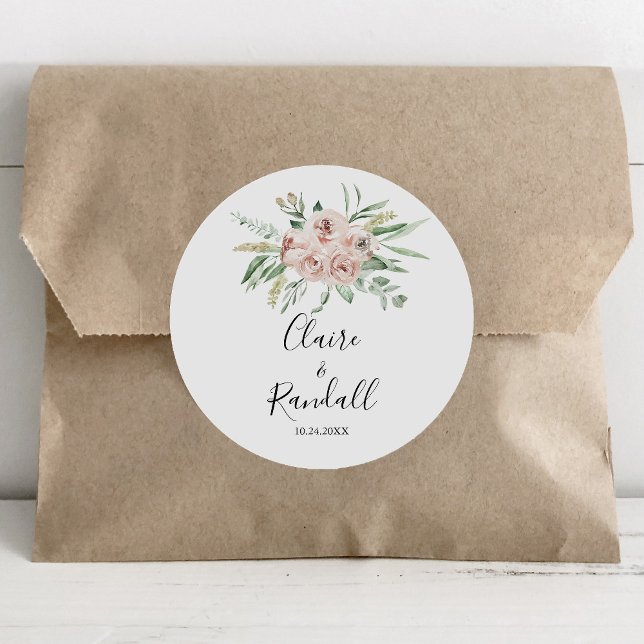 Rosa Blütenblütenhochzeit Runder Aufkleber (Von Creator hochgeladen)