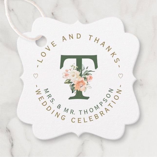 Rosa Blütenblütenmonogramm Geschenkanhänger (Vorderseite)