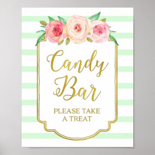 Rosa Blütenbonbons Bar signieren Goldminzstreifen Poster