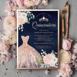 Rosa Blütenbraun, Seeschwalbe Quinceanera Rose Gol Folieneinladung