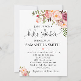 Rosa Blütenbro-schicke Babydusche Einladung