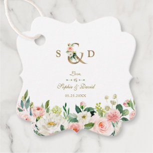 Rosa Blütencreme-Blume Gold Ampere und Hochzeit Geschenkanhänger