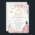Rosa Blütendruckerei Rose Gold 16 . Geburtstag Einladung<br><div class="desc">Dieses elegante Sweet 16-Geburtstagsjubiläum besticht durch die blühende Wasserfarbe Rosa und das weiche Grün. Personalisieren Sie es einfach und schnell mit Ihren Daten, drücken Sie einfach die Schaltfläche Anpassen, um den Stil und die Platzierung des Textes weiter zu ordnen und zu formatieren. Auch toll für Sweet 16! c) Das glückliche...</div>
