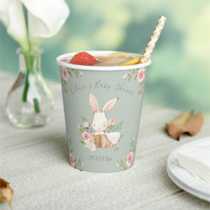 Rosa Blütendusche Grüne Babydusche Pappbecher