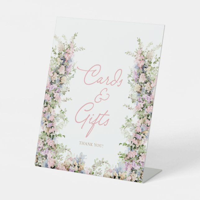 Rosa Blütendusche Kinderkarten und Geschenke Sockelschild (Vorderseite)