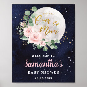 Rosa Blütendusche über der Mond Girl Babydusche Be Poster