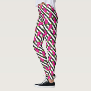 Rosa Blütenfarbe in vertikalen Streifen Leggings