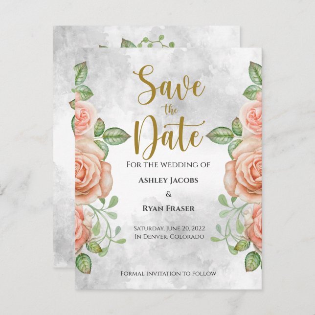 Rosa Blütenfarbe Save the Date (Vorne/Hinten)