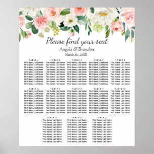 Rosa Blütenfarben 13 Tische Hochzeitskarte Poster