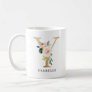 Rosa Blütenfarben, goldener Letter Y Monogram Kaffeetasse