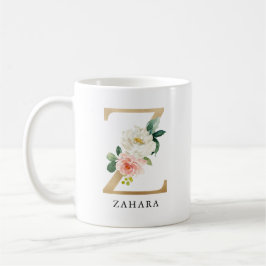 Rosa Blütenfarben, goldener Letter Z Monogramm Kaffeetasse
