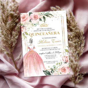 Rosa blütenfarbene Prinzessin kleidet goldenes Tia Einladung