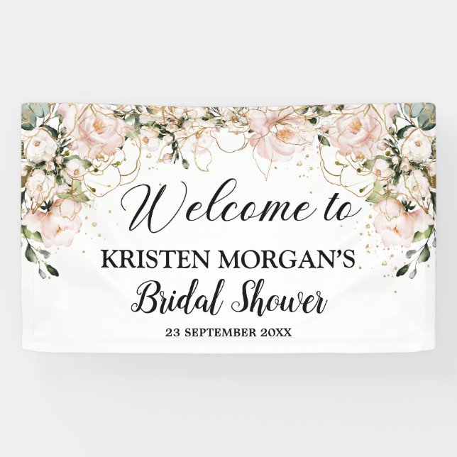 Rosa blütenfarbene Rose Gold Brautparty Banner (Horizontal)