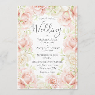 Rosa Blütenflora Elegante romantische Hochzeit Einladung