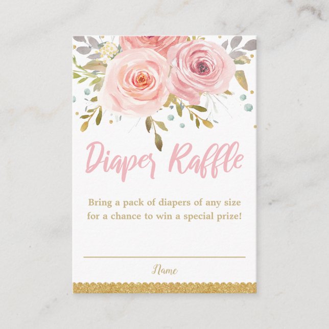 Rosa Blütenflora Girl Dusche Windelwanne Windelwan Begleitkarte (Vorderseite)