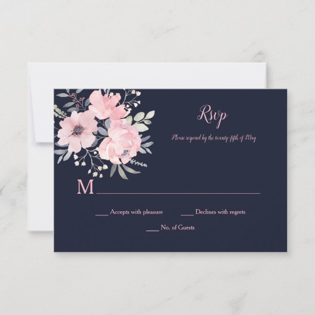Rosa Blütenflora - Marine - Hochzeit | RSVP Karte (Vorderseite)