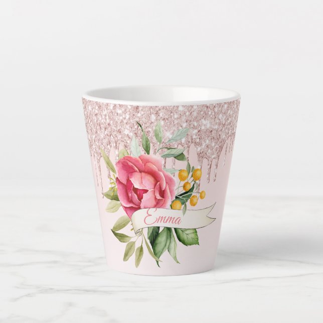 Rosa Blütenflorchen Tropfen Milchtasse (Vorderseite)