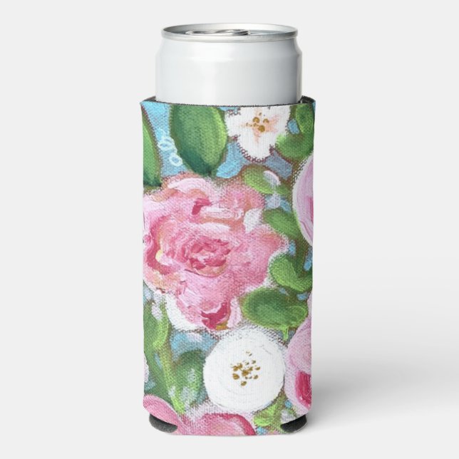 Rosa Blütenfrühlingsblüten Selters Dosenkühler (Seltzer Rückseite)