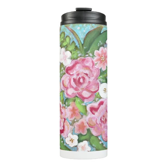 Rosa Blütenfrühlingsblüten Thermosbecher (Vorderseite)