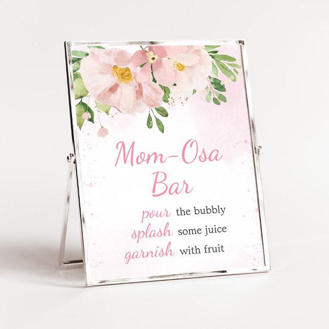Rosa Blütenfrühlingssonne Mama Osa Bar Poster (Blush Pink Spring Floral Baby Shower Mom Osa Bar Sign)