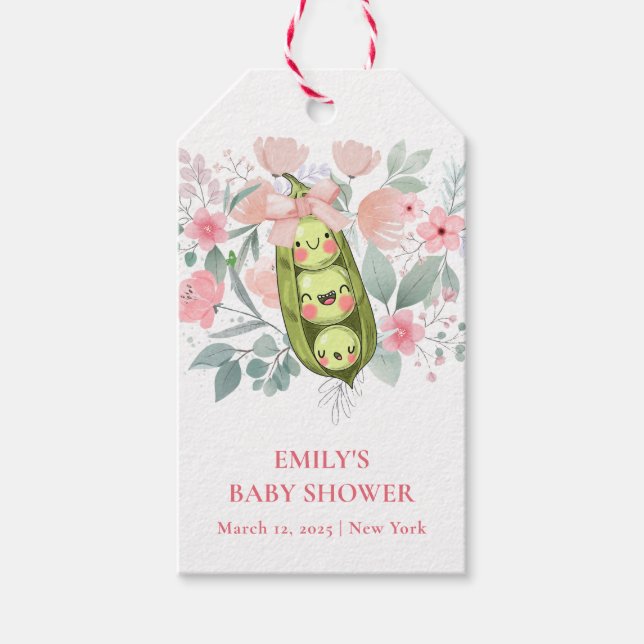 Rosa Blütengarten Süßerbse in Pod-Kinderdusche Geschenkanhänger (Vorderseite)