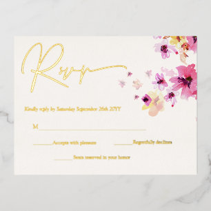 Rosa Blütengelbe Blumen Botanische UAWG Gold Folie Einladungspostkarte