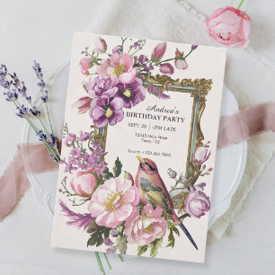Rosa Blütengewächse Wasserfarbe Geburtstag Einladung