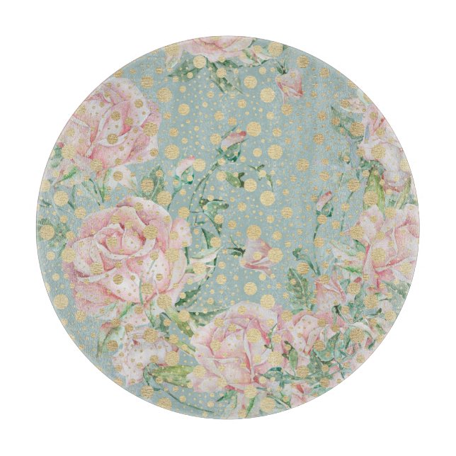 Rosa Blütengold aquamarine Vintage Schneidebrett (Vorderseite)
