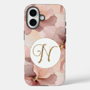 Rosa Blütengold Glitzer Buchstabe N iPhone 16 Hülle