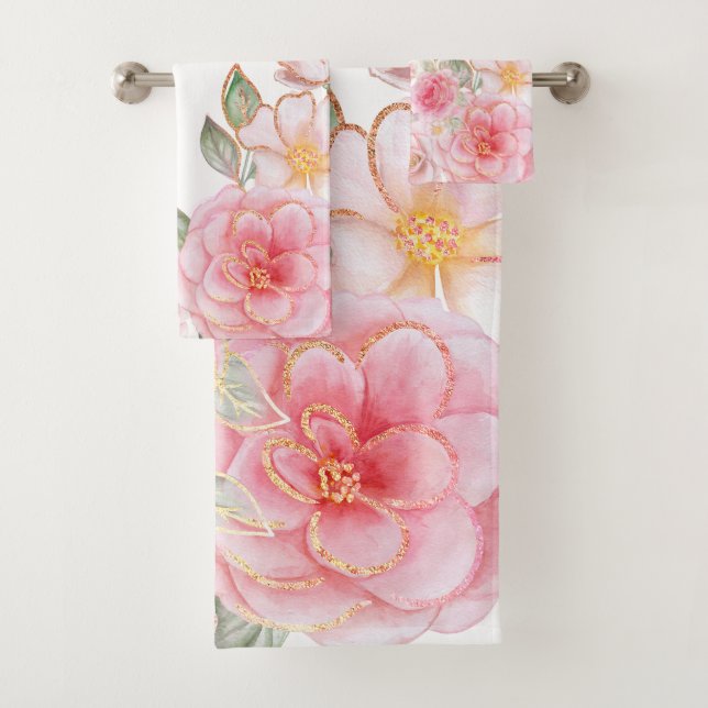 Rosa Blütengold Glitzer Schmetterling Badhandtuch Set (Insitu)