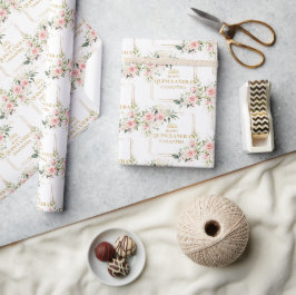 Rosa Blütengold personalisiert Quincenera Geschenkpapier