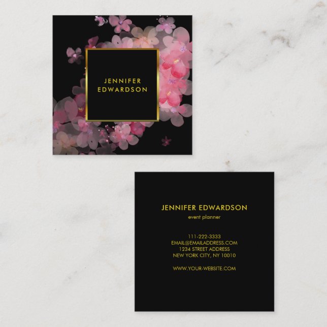 Rosa Blütengold-Profi Quadratische Visitenkarte (Vorne/Hinten)