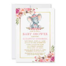 Rosa Blütengoldrahmen Elephant Baby Dusche