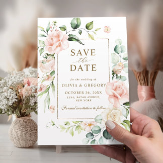 Rosa Blütengoldrahmen Save the Date