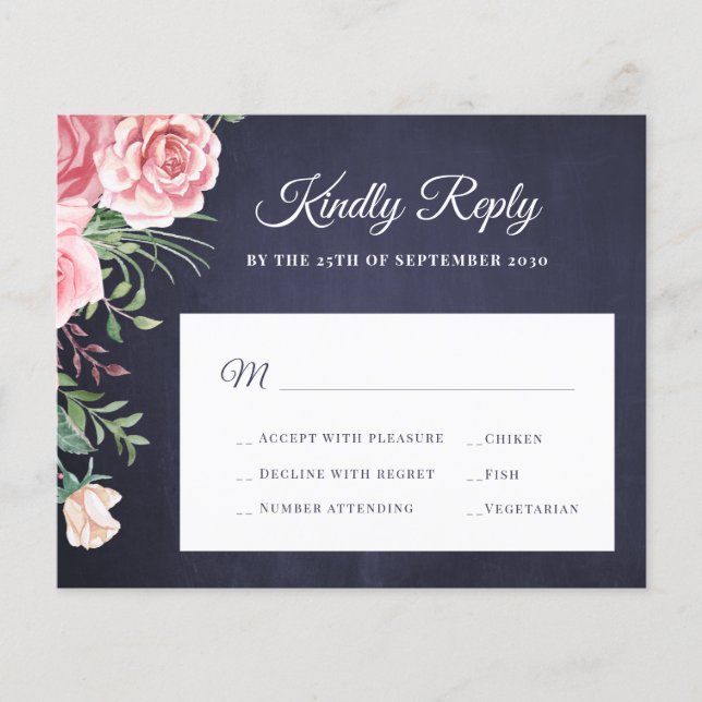 Rosa Blütenhochzeit der Marine RSVP Flyer (Vorne)
