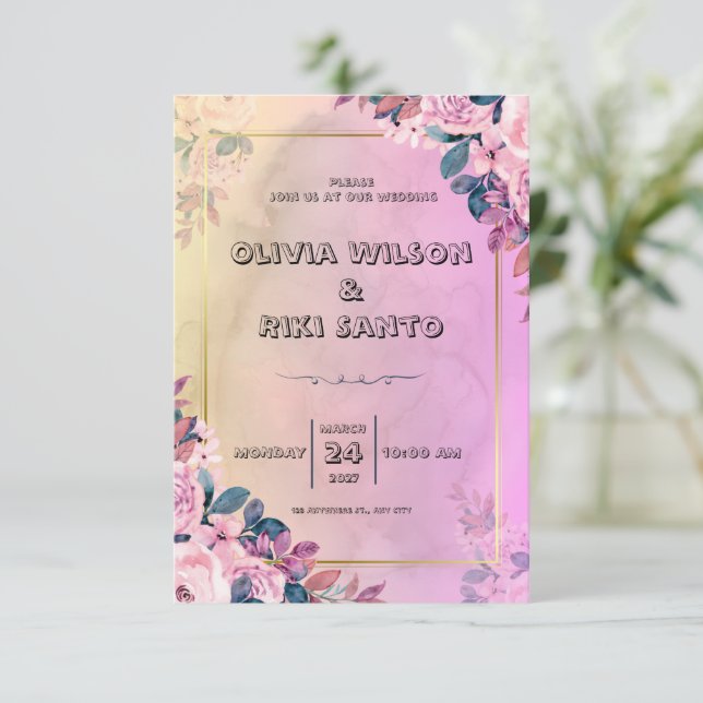 Rosa Blütenhochzeit Einladung (Stehend Vorderseite)