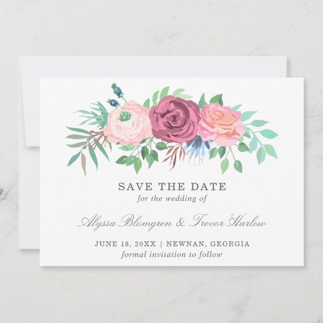 Rosa Blütenhochzeit ohne Foto Save The Date (Vorderseite)