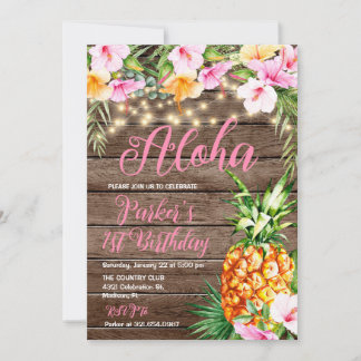 Rosa Blütenholz Aloha Ananas Geburtstag Einladung