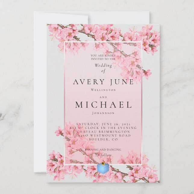Rosa Blütenkirschblüte Einladung zur Hochzeit (Vorderseite)