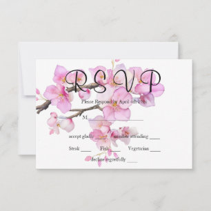 Rosa Blütenkirschblütenblütenkalligraphie RSVP Karte