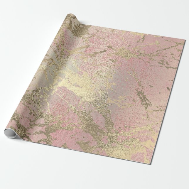 Rosa Blütenlackierung Foxier Gold Marmor Shiny Gla Geschenkpapier (Ungerollt)