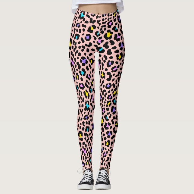 Rosa Blütenleoparden - Tierdrucke Leggings (Vorderseite)