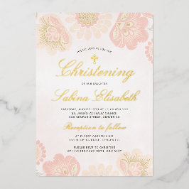 Rosa Blütenmädchen Goldkreuz Folieneinladung