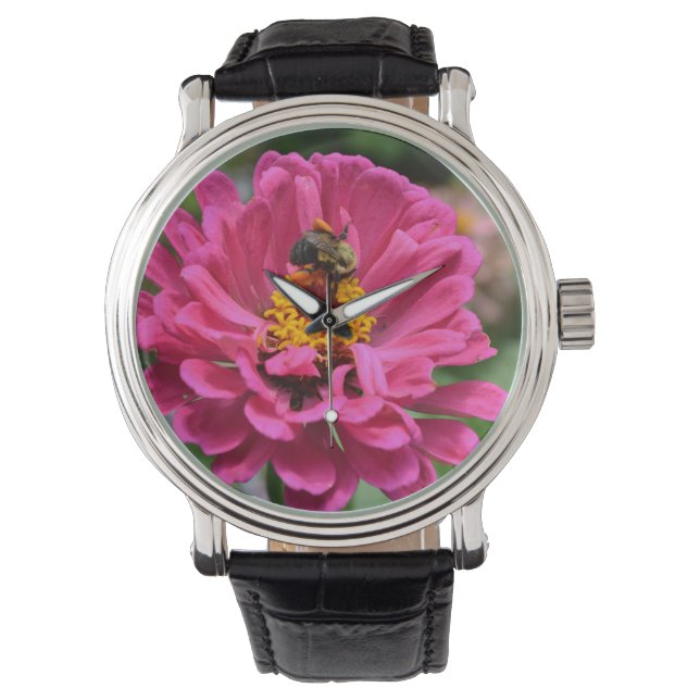 Rosa Blütenmaus-Blume Armbanduhr (Vorderseite)