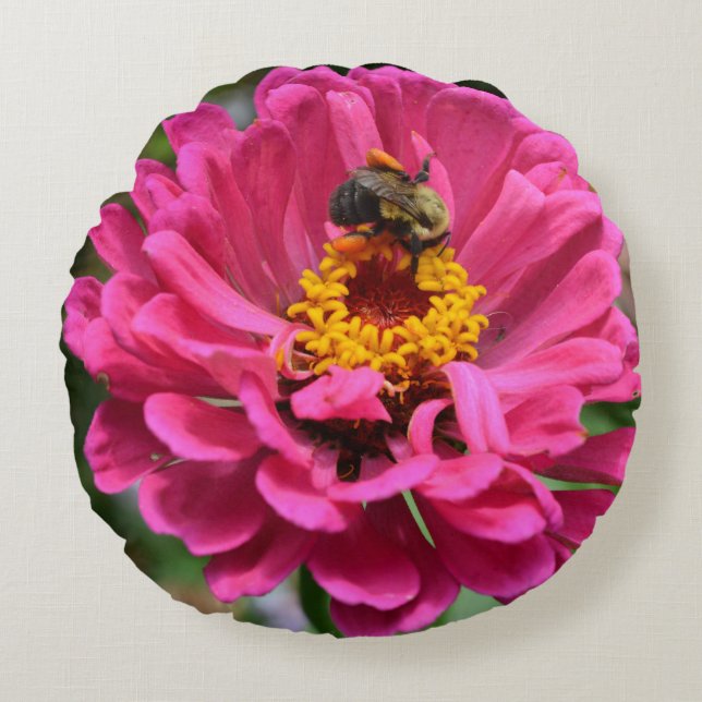Rosa Blütenmaus-Blume Rundes Kissen (Vorderseite)